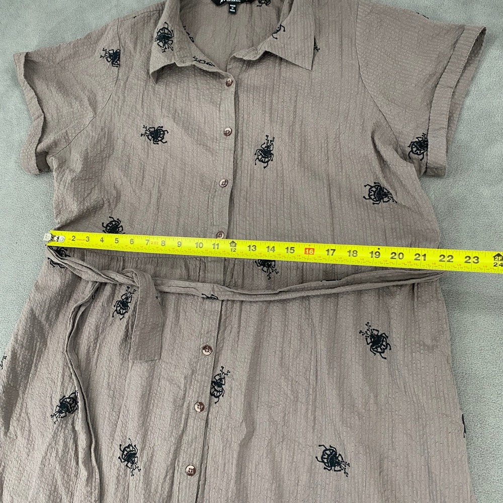 Disturbia Mauve Brown Beetle Embroidered Seersucker Shirt Dress Plus Size US 16 - Picture 5 of 9